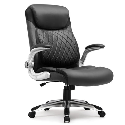 COMHOMA Office Chair Ergonomic Desk Chair with Folding Armrests with High Backrest, Scratch Resistant Leather