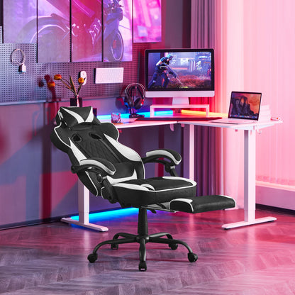 WOLTU Swivel Gaming Chair with Pocket Spring Cushion Ergonomic Office Chair Wide Seat Footrest Rotatable Computer Armchair