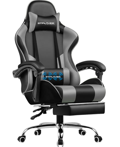 GTPLAYER Gaming Chair with Massage Lumbar Cushion & Footrest, Ergonomic Office Chair with Padded Seat, Swivel Chair up to 150 kg
