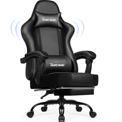 Portreen Ergonomic Gaming Chair with Footrest, Adjustable Lumbar Support, Headrest, 170° Reclining Swivel Gaming Chair for Office & PC Setup