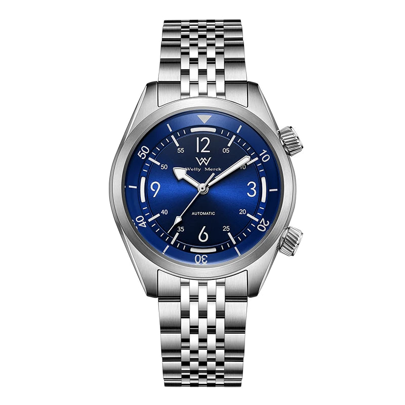 WM Watch Automatic Mechanical Watch Hardened Mineral Glass Hardlex 200M WR 316L Stainless Steel Welly Merck Watches 089M-WM