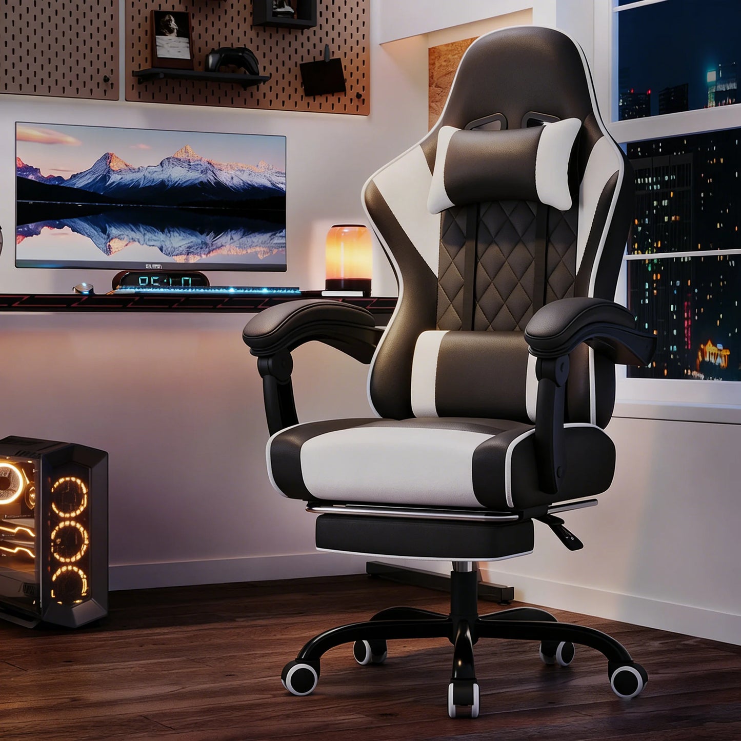 Devoko Height Adjustable Massage Gaming Chair Ergonomic Design with Lumbar Support Headrest Swivel Chair