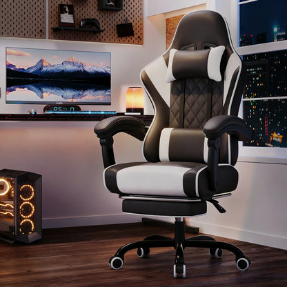 Devoko Height Adjustable Massage Gaming Chair Ergonomic Design with Lumbar Support Headrest Swivel Chair