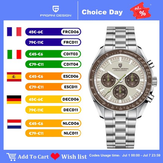 New man Watch PAGANI DESIGN Saturn men's top luxury Quartz Watch for men, sports chronograph, Sapphire Glass AR, glasses ceramic light, waterproof, stainless steel, ideal gift