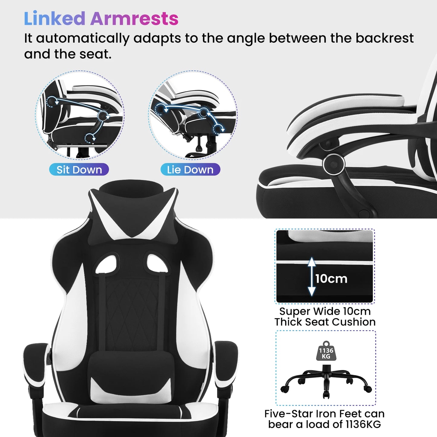 WOLTU Rotatable Computer Armchair Swivel Gaming Chair with Pocket Spring Cushion Ergonomic Office Chair Wide Seat Footrest