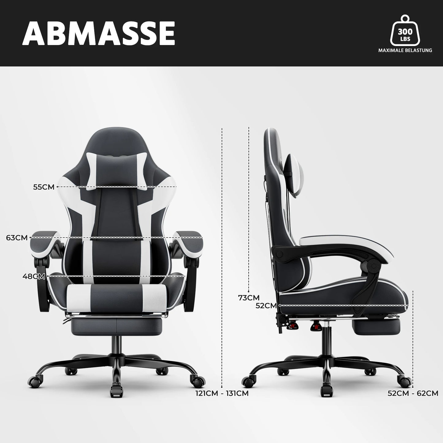 Ergonomic Gaming Chair with Footrest, PU Leather Computer Chair with Lumbar Support, Adjustable Reclining High-Back Swivel Office Chair for Gaming & Work