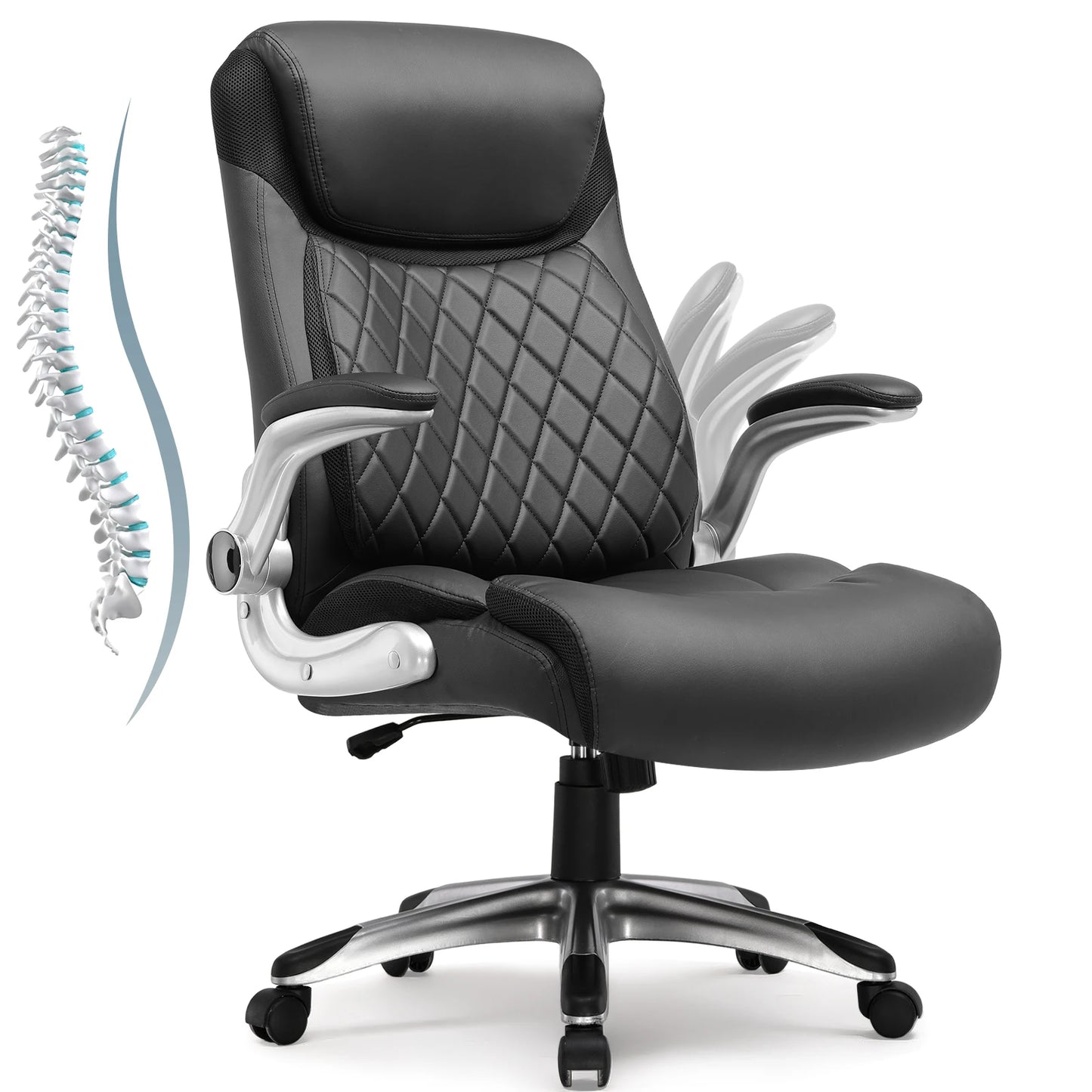 COMHOMA Office Chair Ergonomic Desk Chair with Folding Armrests with High Backrest, Scratch Resistant Leather