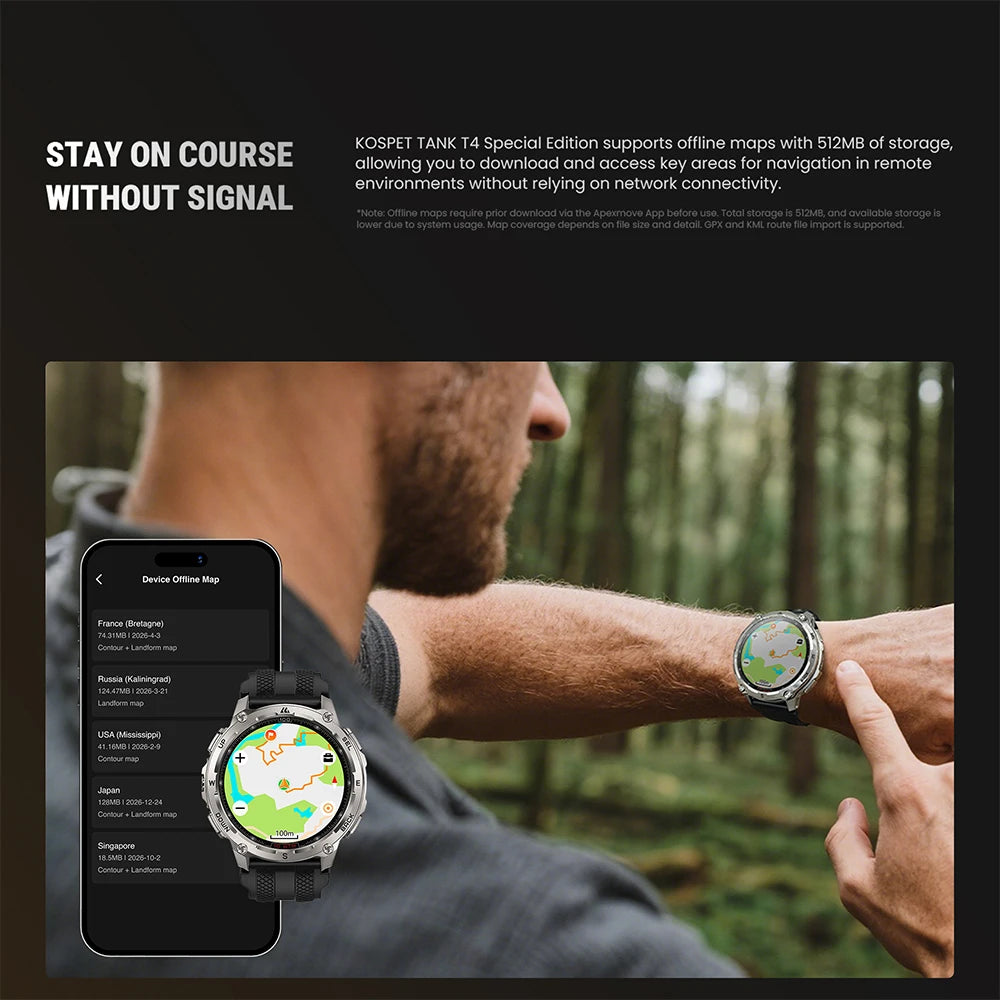 KOSPET Tank T4 SE Men's Rugged Smart Watch Military Grade Full Stainless Steel GPS 100M Waterproof 45M Freediving Health Monitor