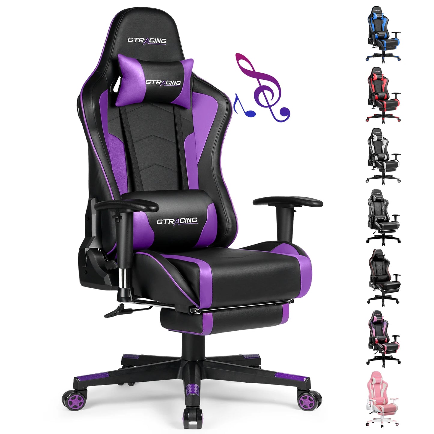 GTPLAYER Gaming Chair with Footrests Bluetooth Loudspeaker Music Chair Ergonomic Computer Chair Desk Chair