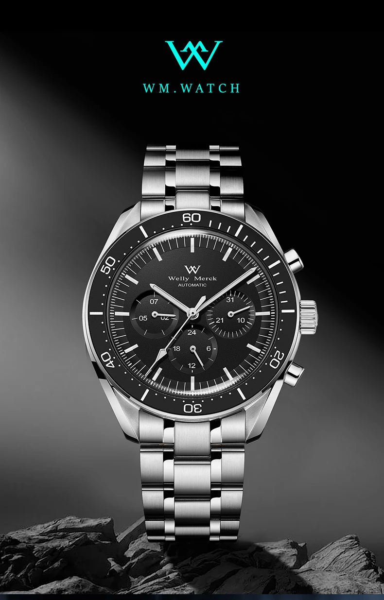 Relógio WM Automático Mecânico 200M Impermeável Casual Clássico Business Welly Merck Relógios para Homem 170M-WM