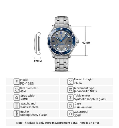 PAGANI DESIGN 2026 New V2 Waves 200M Relógio de mergulho automático masculino de luxo, cristal de safira, relógio de pulso masculino AR