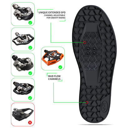 Sandugo Mountain Bike Enduro D/H Shoes Suitable for All SPD and Flat Pedal Bicycle Shoes. High-Quality Fabric.