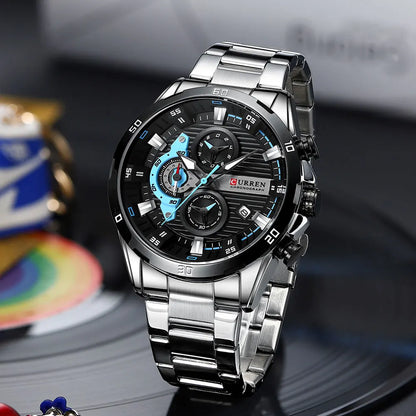 Montre pour homme CURREN – Chronographe sportif de luxe, mouvement à quartz, tout en acier, étanche