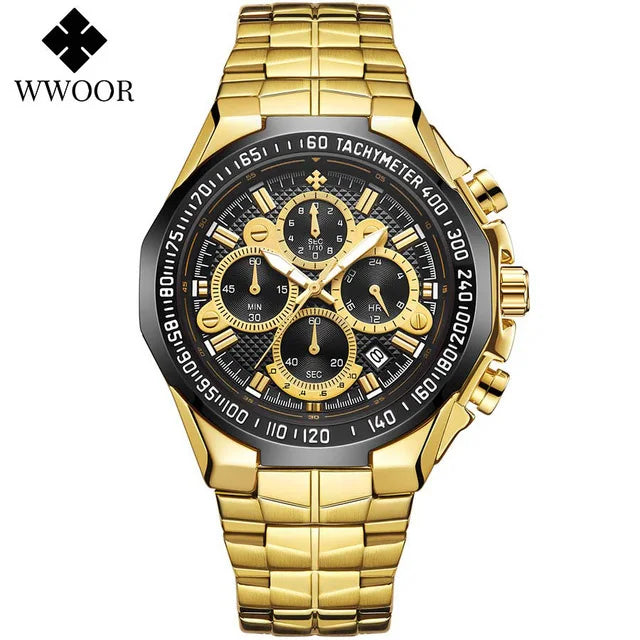 Sports Watches For Men Fashion Quartz Men Big Clock WWOOR Top Brand Luxury Military Full Steel Waterproof Chronograph Wristwatch