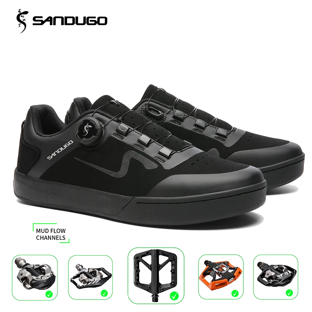 Sandugo Mountain Bike Enduro D/H Shoes Suitable for All SPD and Flat Pedal Bicycle Shoes. High-Quality Fabric.
