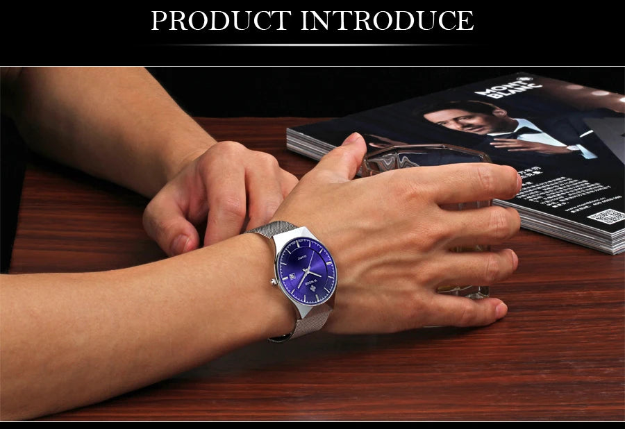 WWOOR Silver Men Watches with Mesh Steel Top Brand Luxury Ultra Thin Quartz Waterproof Date Business Wristwatch Box Montre Homme