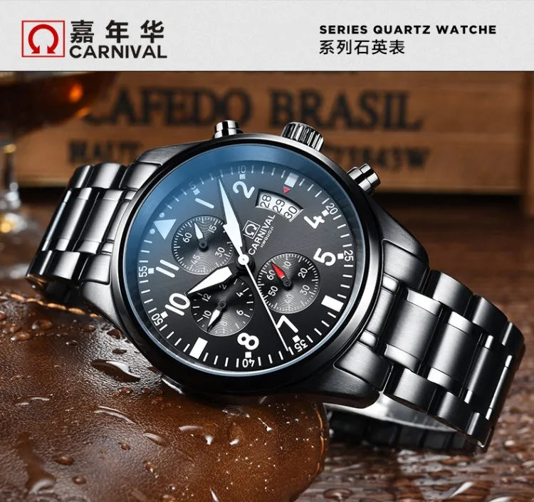 Chronograph luminous military running sport full steel men stop watch genuine leather strap luxury brand watches sapphire reloj
