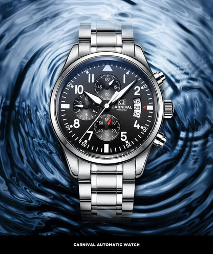 Chronograph luminous military running sport full steel men stop watch genuine leather strap luxury brand watches sapphire reloj