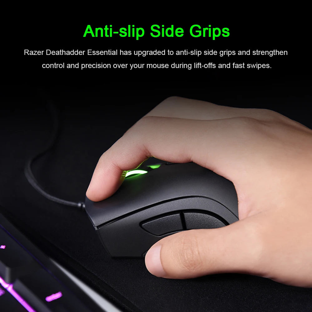 Ratón gaming con cable Razer DeathAdder Essential original, sensor óptico de 6400DPI, 5 botones independientes, para portátil y PC gamer
