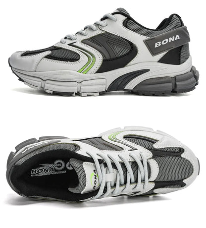 BONA New Designer Action Leather Mesh Men Running Shoes Sneakers Trainers Lightweight Anti-skid Outdoor Walking Shoes for Men