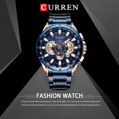 Relógio masculino CURREN Business Men, relógio de pulso de luxo em aço inoxidável, cronógrafo militar, relógio de quartzo