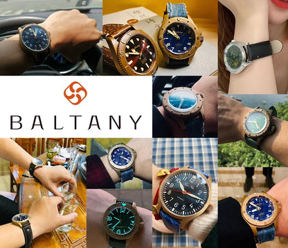 Baltany Quartz Chronograph S5045 Sunburst Blue Dial VK67 100M Stainless Steel Calendar Window Sapphire Vintage Military Watches