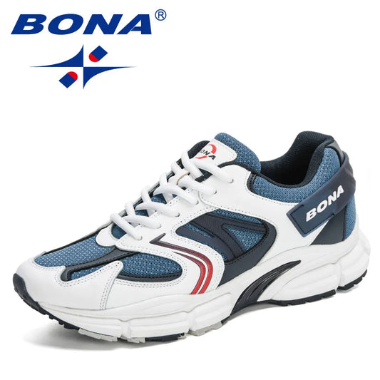 BONA New Designer Action Leather Mesh Men Running Shoes Sneakers Trainers Lightweight Anti-skid Outdoor Walking Shoes for Men
