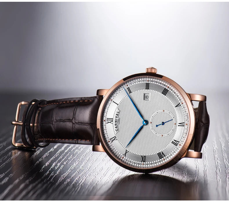 Carnival Brand Luxury Business Watch Fashion Waterproof Rose Gold Silver Calendar Automatic Mechanical Wristwatch For Men Reloj