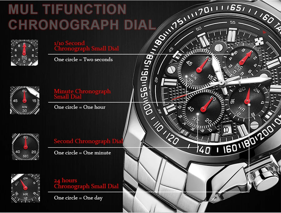 Sports Watches For Men Fashion Quartz Men Big Clock WWOOR Top Brand Luxury Military Full Steel Waterproof Chronograph Wristwatch