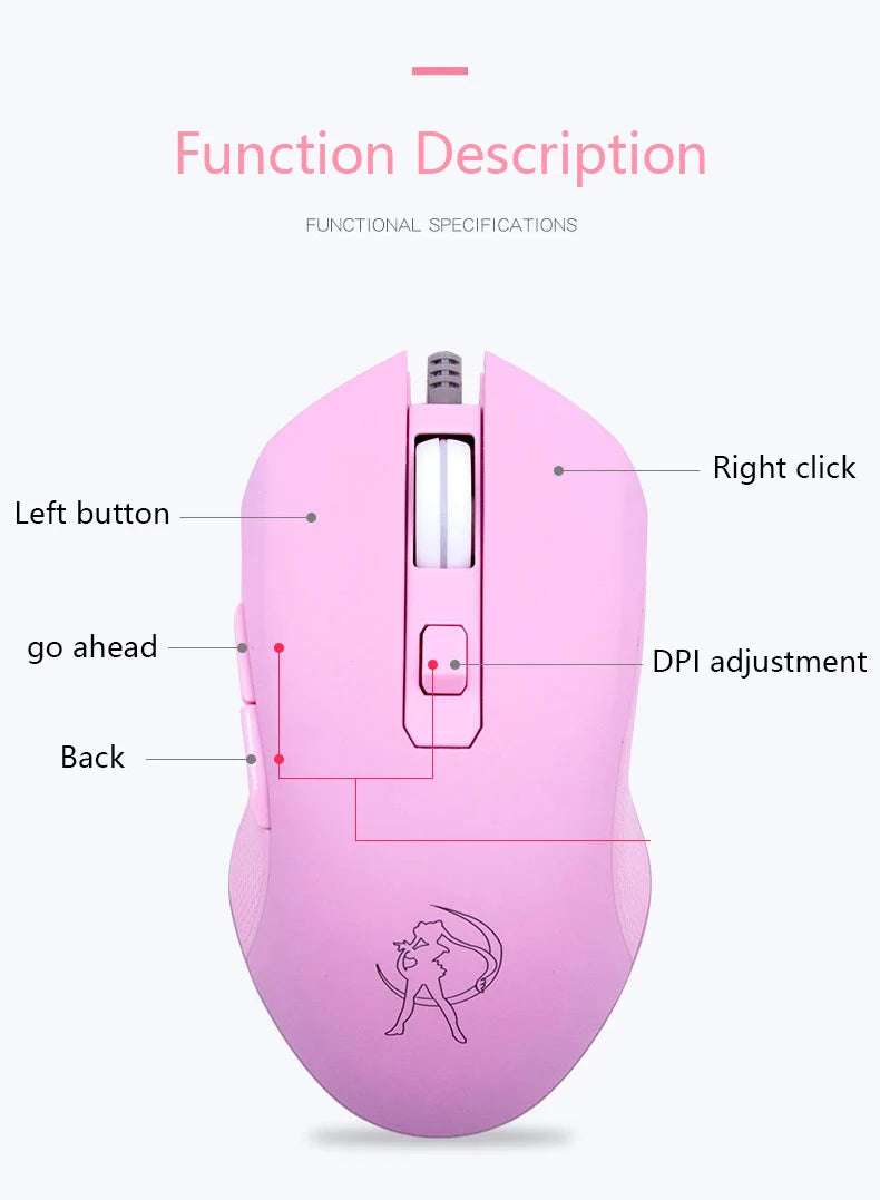 UTHAI DB49 Wired Pink Gaming Mouse, Cute RGB Wired Gaming Mouse with 3200 DPI, Silent USB Computer Mouse for PC, Laptop & Office