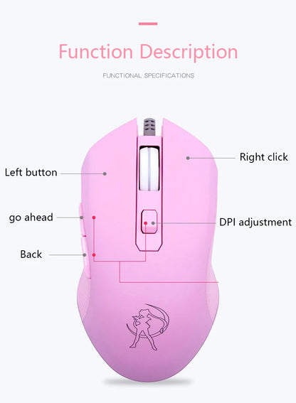 UTHAI DB49 Wired Pink Gaming Mouse, Cute RGB Wired Gaming Mouse with 3200 DPI, Silent USB Computer Mouse for PC, Laptop & Office