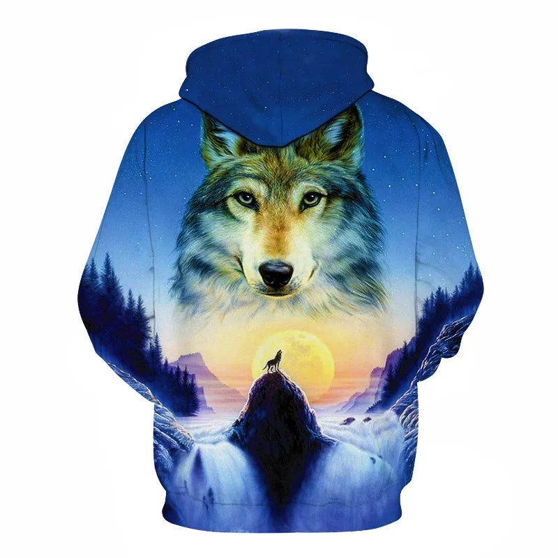 Cool Space Galaxy Wolf Hoodie Hoodies Men Bright Wolf Fashion Handsome Wolf Hoddies Spring Autumn Pullovers Sweatshirts Sweat