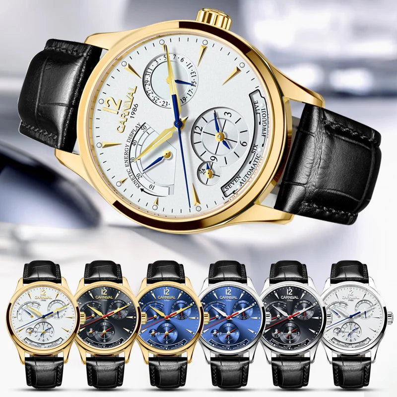 CARNIVAL New Dual Time Zone Watches for Men Automatic Multifunction Men Mechanical Wristwatches Sapphire Calendar Watch for Men