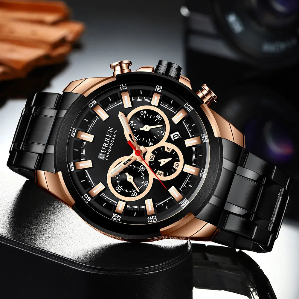 CURREN Montres pour hommes Top marque grande montre de sport de luxe hommes montres à quartz en acier militaire chronographe or conception horloge masculine