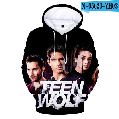 Nowe bluzy z kapturem z nadrukiem 3D inspirowane serialem TV TEEN WOLF – dla mężczyzn, kobiet i dzieci, moda Harajuku, jesienne streetwearowe pulowery hip-hop