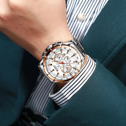 Relógio masculino CURREN Business Men, relógio de pulso de luxo em aço inoxidável, cronógrafo militar, relógio de quartzo