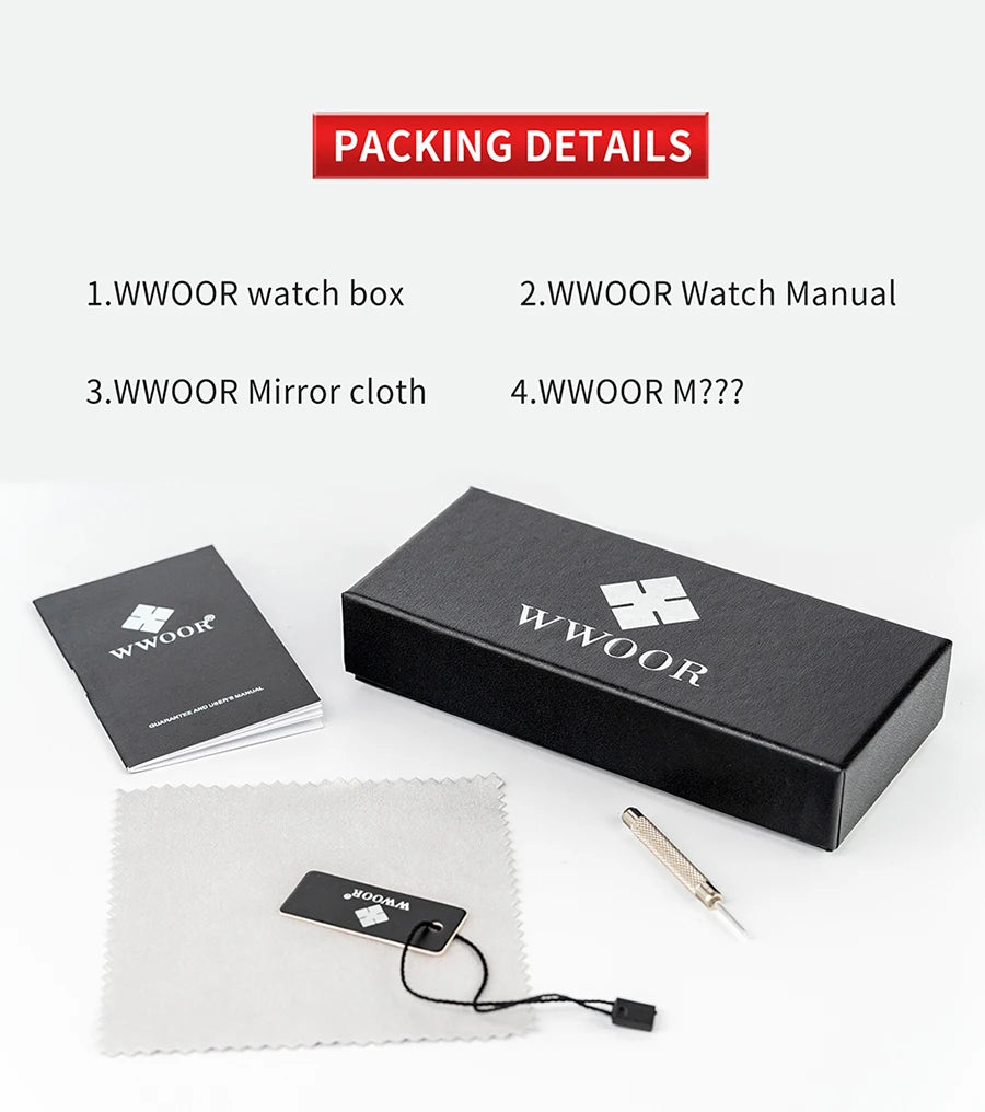 WWOOR Silver Men Watches with Mesh Steel Top Brand Luxury Ultra Thin Quartz Waterproof Date Business Wristwatch Box Montre Homme