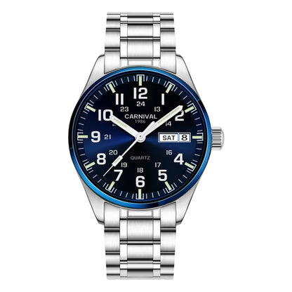CARNIVAL Luxury Brand Watch Men Quartz Watches Luminous Hands Waterproof Solid Stainess Steel Men's Clock Relogio Masculino 8638