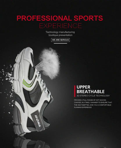 BONA New Designer Action Leather Mesh Men Running Shoes Sneakers Trainers Lightweight Anti-skid Outdoor Walking Shoes for Men