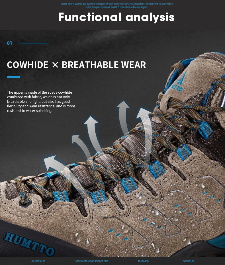 HUMTTO Nuove scarpe da trekking da uomo, sneakers impermeabili da outdoor per uomo, in pelle, da passeggio, arrampicata, trekking, sportive, stivali da uomo e da donna