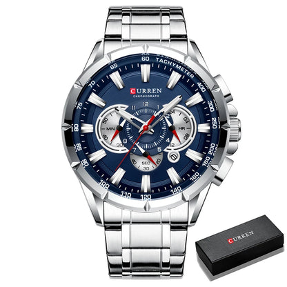 Relógio masculino CURREN Business Men, relógio de pulso de luxo em aço inoxidável, cronógrafo militar, relógio de quartzo