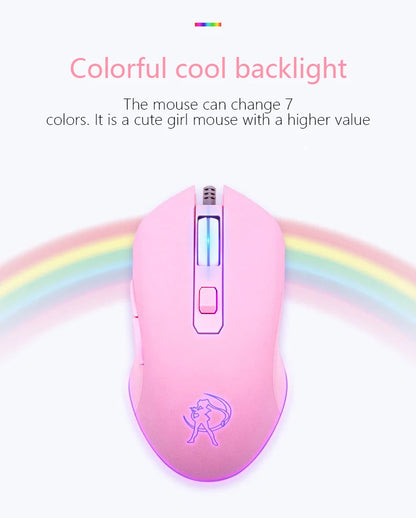 UTHAI DB49 Wired Pink Gaming Mouse, Cute RGB Wired Gaming Mouse with 3200 DPI, Silent USB Computer Mouse for PC, Laptop & Office