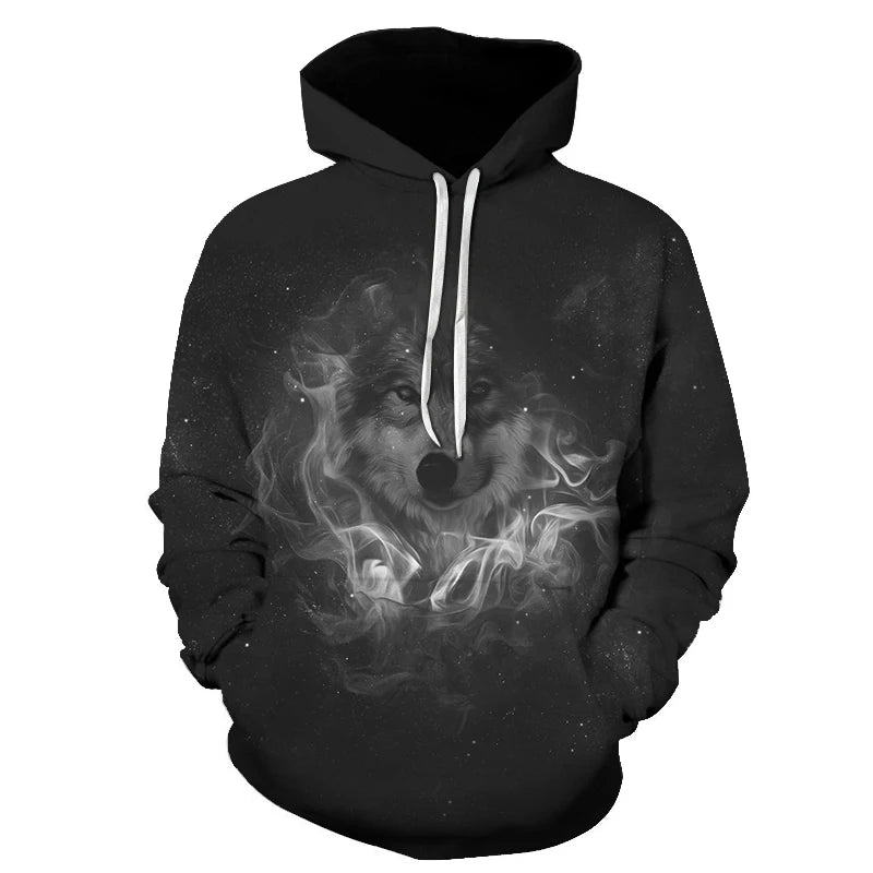 Cool Space Galaxy Wolf Hoodie Hoodies Men Bright Wolf Fashion Handsome Wolf Hoddies Spring Autumn Pullovers Sweatshirts Sweat