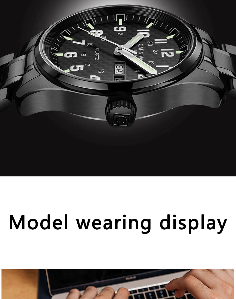 CARNIVAL Luxury Brand Watch Men Quartz Watches Luminous Hands Waterproof Solid Stainess Steel Men's Clock Relogio Masculino 8638