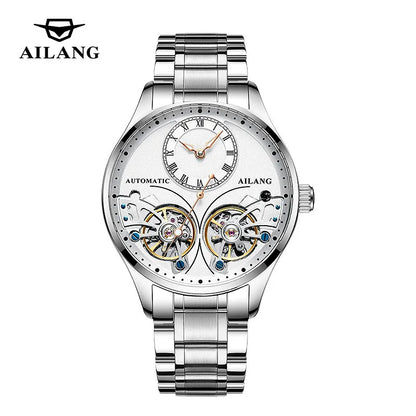 AILANG Brand New Fashion Double Tourbillon Watch for Men Luxury Stainless Steel Waterproof Automatic Mechanical Watches Mens