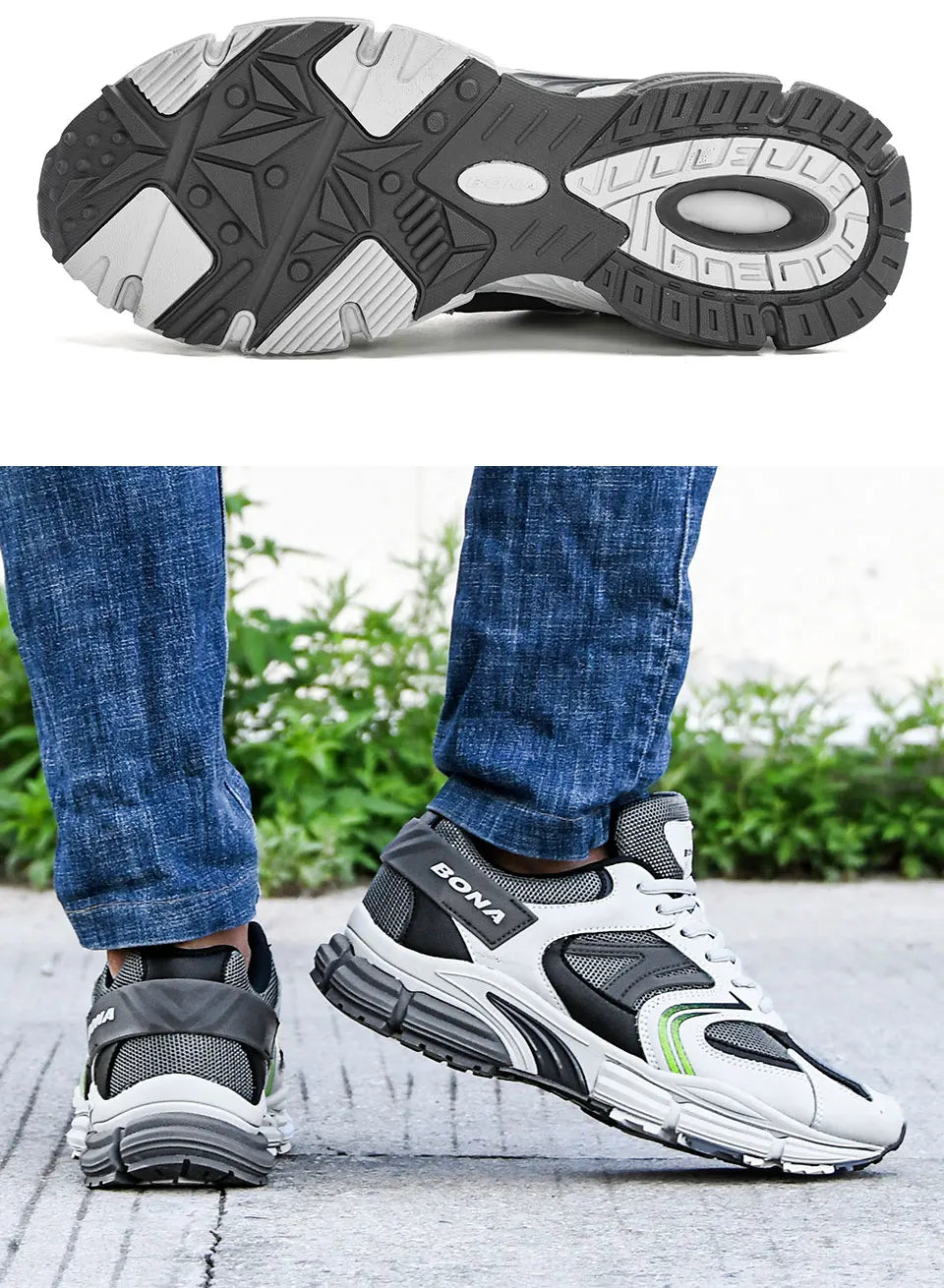 BONA New Designer Action Leather Mesh Men Running Shoes Sneakers Trainers Lightweight Anti-skid Outdoor Walking Shoes for Men