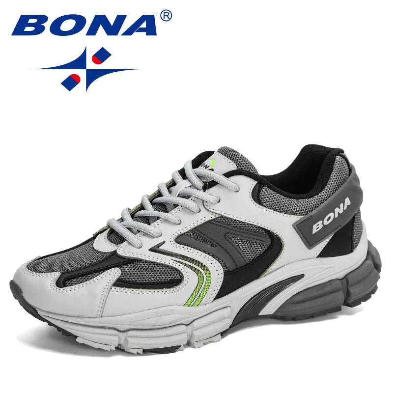 BONA New Designer Action Leather Mesh Men Running Shoes Sneakers Trainers Lightweight Anti-skid Outdoor Walking Shoes for Men