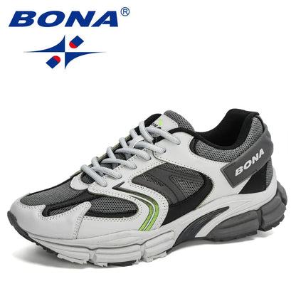 BONA New Designer Action Leather Mesh Men Running Shoes Sneakers Trainers Lightweight Anti-skid Outdoor Walking Shoes for Men