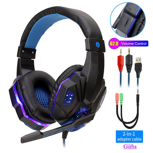 Casque de jeu RGB avec microphone, écouteurs filaires supra-auriculaires, légers, pour PC, PS4, PS5, Xbox, ordinateur portable ﻿