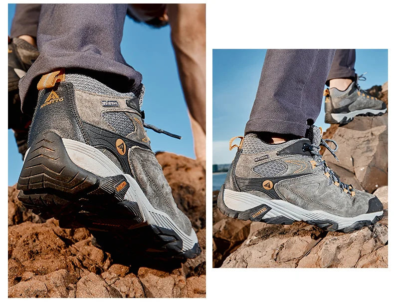 HUMTTO Sneakers impermeabili da uomo Scarpe da trekking Stivali da trekking in pelle da donna Campeggio Caccia Stivaletti tattici da montagna da uomo